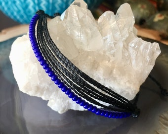 Pulsera de cuentas de línea azul delgada, pulsera ajustable, pulsera de amistad, pulsera apilable, pulsera de cadena de cera