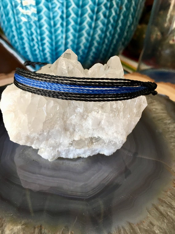 Thin Blue Line Bracelet Adjustable Bracelet Friendship Bracelet Wax String Bracelet