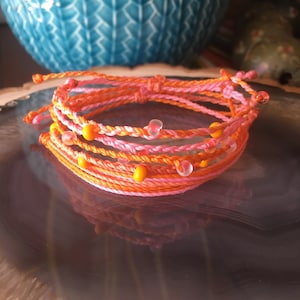 Sherbet Sunset Stack- Set of 5 Bracelets, Friendship Bracelets, Adjustable Bracelets, Bracelet Stack, Wax String Bracelets
