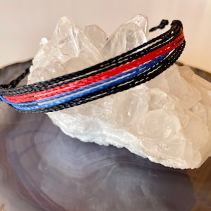 Thin Blue Line and Thin Red Line Bracelet, Adjustable Bracelet, Friendship Bracelet, Wax String Bracelet
