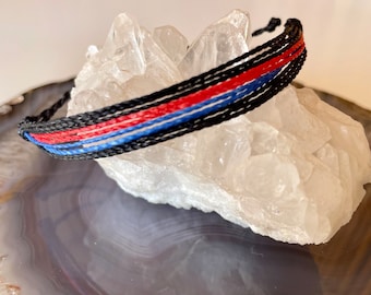 Pulsera de línea fina azul y línea fina roja, pulsera ajustable, pulsera de la amistad, pulsera de hilo encerado