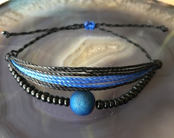 Pulsera de cuentas de línea azul delgada, pulsera ajustable, pulsera de amistad, pulsera apilable, pulsera de cadena de cera