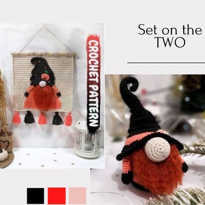 2 PATTERN -  Wall Hanging Halloween decor and Amigurumi Crochet Gnome, set on the TWO crochet pattern, Halloween decor, Nursery wall decor