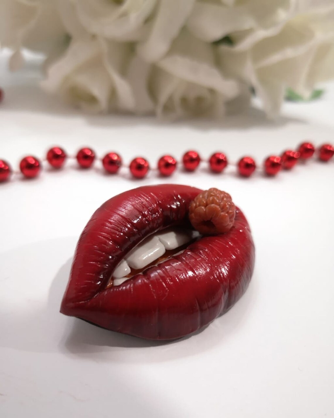 Brooch lips jewelry of polymer clay / Red lips with Etsy