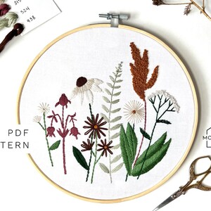 Beginner Modern Embroidery Pattern with Video Tutorial | Wildflowers |  Modern Embroidery Design