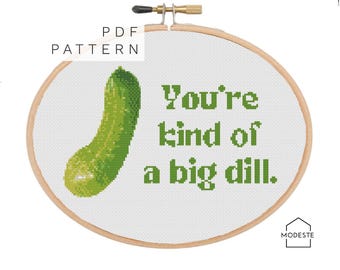 Funny Pickle Cross Stitch Pattern | 'Big Dill' Pun (PDF Pattern)