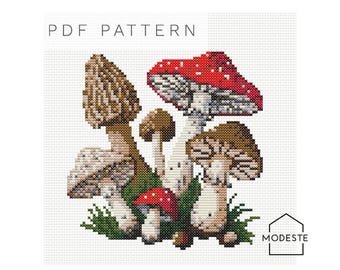 Pilz Kreuzstichmuster | Moderne Stickerei (PDF Download)