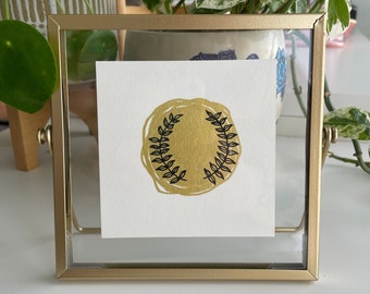 Original Floral Silhouette Painting with Metallic Gold Accents in a Gold Floating Frame 6x6