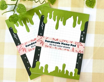 Green Ooze Handmade Memo Pad - Halloween Handmade Notepad - Handmade Stationery - Handmade Notepad