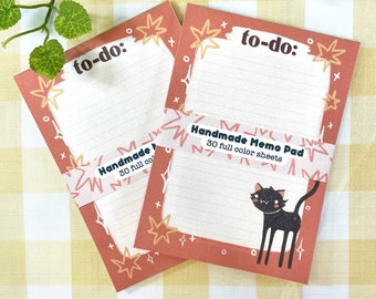 Cat To-Do Handmade Memo Pad - Halloween Handmade Notepad - Handmade Stationery - Handmade Notepad