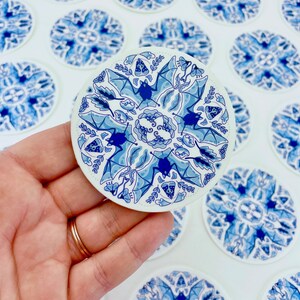 Antique Blue China Bat Sticker - Waterproof Bat Sticker - Halloween Sticker - Cute Bat Sticker - Bat Lovers Vinyl Sticker - Moth Sticker