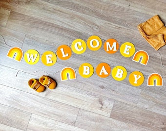 Personalised Rainbow Welcome Baby Bunting Banner, New Baby Garland, Rainbow Baby Shower, Gender Neutral Boho Nursery Decorations