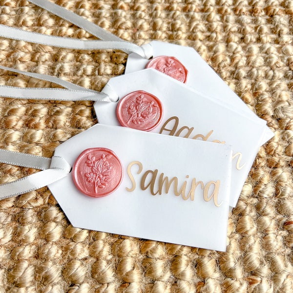 Personalized Vellum Name Tag With Wax Stamp For Place Card, Wedding Stationery, Vellum Foil Name Tag, Vellum Foiled Place Card Wedding