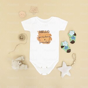 Hello Grandma and Grandpa Pregnancy Announcement Onesie, Birth Reveal Baby Coming Soon Onesie, Parents Get Promoted To Grandparents