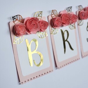 Pink Bride To Be Banner for a Bridal Shower or Bachelorette Party, Hen Party Decorations, Paper Flower Engagement Garland 画像 2