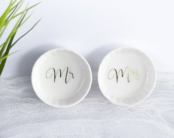 Mr and Mrs Ring Dish For a Newly Married Couple, Trinket Dish Perfect For Wedding Gift, Ring Tray, Bridal Shower Jewelry Dish