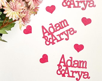 Custom Name Confetti, Personalized Bachelorette Party Decoration, Heart, Engagement Decor, Hen Night, Wedding Anniversary, Bride, Groom