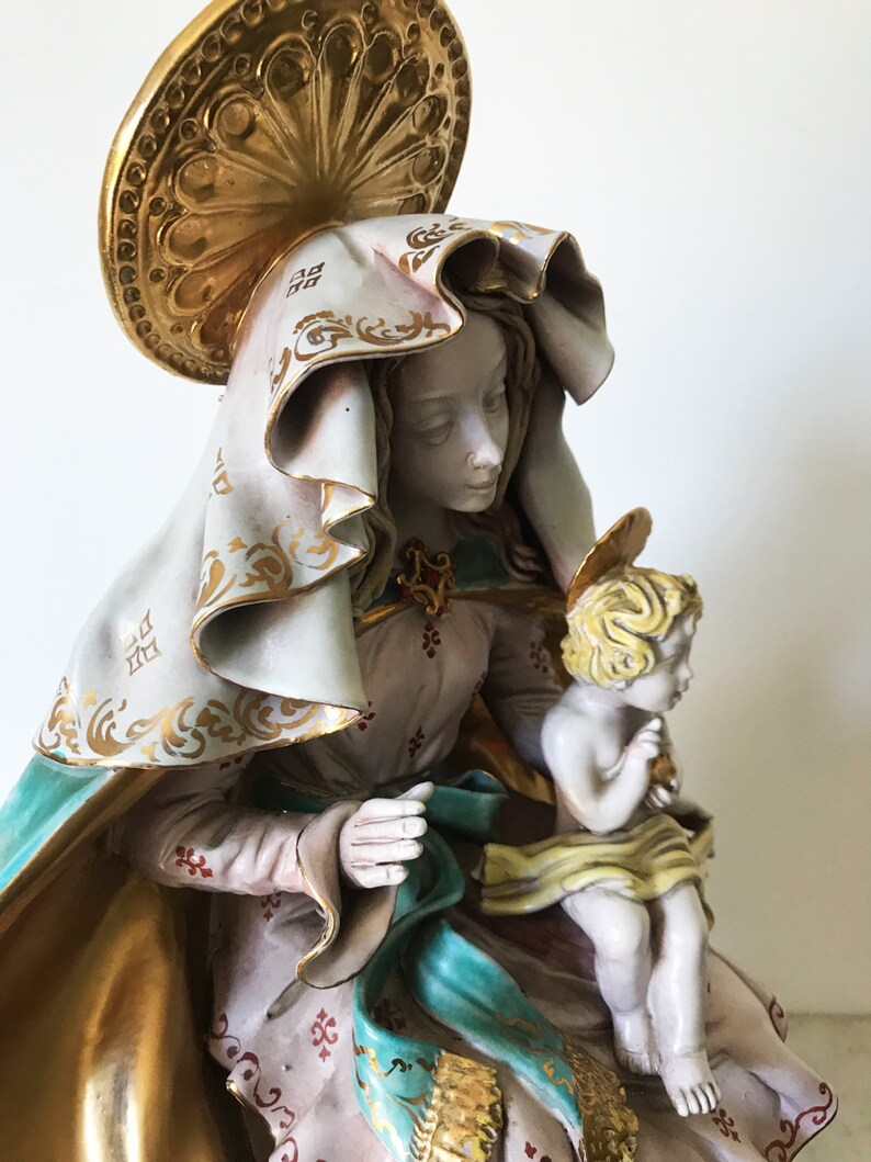 Italian earthenware ceramic Madonna and child Jesus Professor image 6