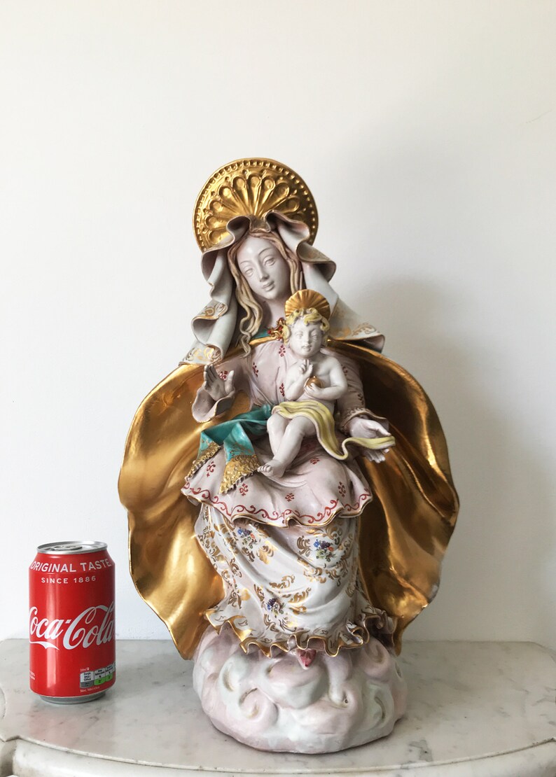 Italian earthenware ceramic Madonna and child Jesus Professor image 9