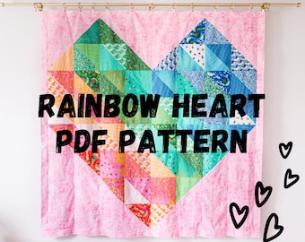 PDF Rainbow Heart Quilt Pattern | modern quilt pattern | layer cake quilt pattern | beginner friendly quilt pattern | precut fabric pattern