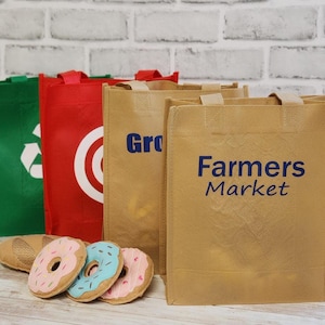 Kids Play Shopping Bag, Pretend Grocery Bag, Pretend Play Store, Play Kitchen, Pretend Play Toys, Pretend Food, Felt Food, Grocery Bag