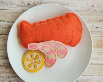 Felt Play Food, Felt Lobster Dinner, Felt Shrimp Dinner,  Pretend Play Food Set, Preschool Toy, Felt Food, Felt Food Set, Play Kitchen