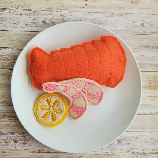 Felt Play Food, Felt Lobster Dinner, Felt Shrimp Dinner,  Pretend Play Food Set, Preschool Toy, Felt Food, Felt Food Set, Play Kitchen