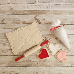 Valentine's Cookies Set, Felt Cookies, Pretend Cookies, Pretend Felt Food, Play Kitchen Food, Learning Toy, Preschool Toy, Felt Food