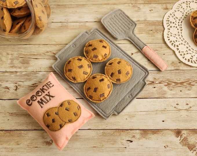 Felt Pretend Cookies, Felt Chocolate Cookies, Cookie Set, Pretend Felt Food, Play Kitchen Food Set, Learning Toy, Preschool Toy, Felt Food