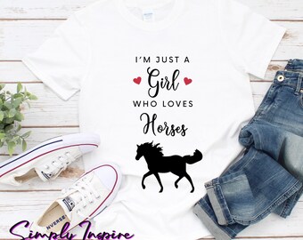 Animal Lover Shirt\ I'm Just A Girl Who Loves Horses Shirt\ Gift For Horse Lovers\ Cute Farm Gift\ Hoodies\ Tank Tops