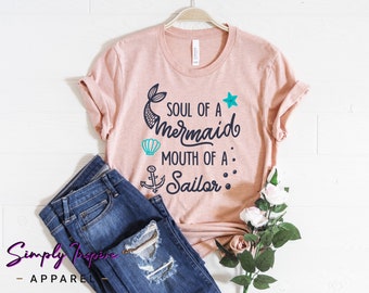 Beach Shirt - Summer Shirt - Soul Of A Mermaid, Mouth Of A Sailor T-Shirt - Beach Shirts For Women - Vacation Shirt- Tank Tops
