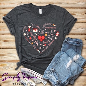 Nurse Heart Shirt\ Nurse Shirt\ Gift for Nurses\ Words That Define A Nurse Shaped Heart\ Cute Nursing Shirt