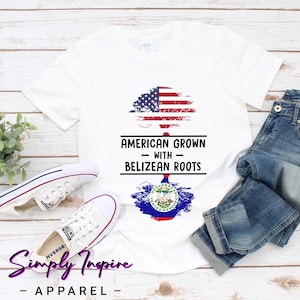 Belize Shirt • Belize Flag • Proud Belizean Heritage • American Grown With Belize Roots Shirt • Belizean Pride • Belize Roots Shirt • Hoodie
