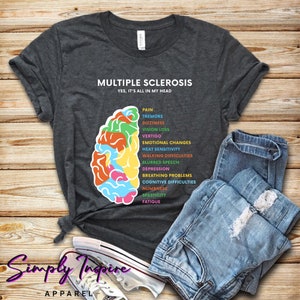 Camicia per la sclerosi multipla • Camicia per la consapevolezza della SM • Camicia con nastro arancione • Camicia di supporto MS • Camicia Yes Its All In My Head • Regalo per la sclerosi