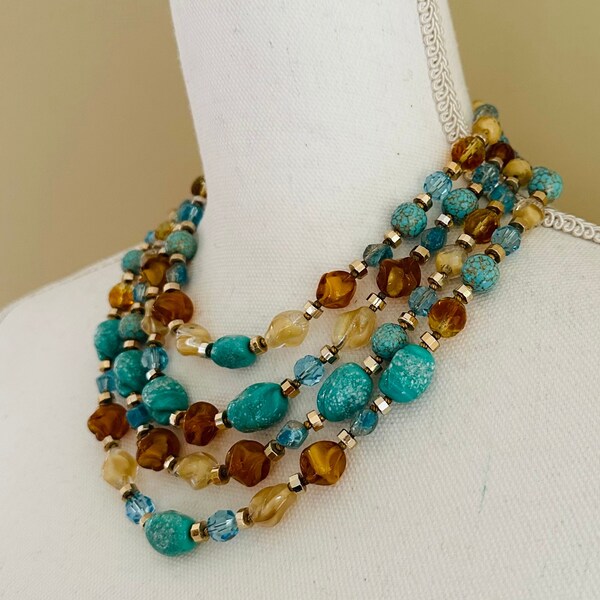 Gorgeous 1950s Carnegie 4 Strand Beaded Choker