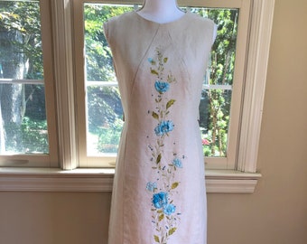 Price Reduced ***1960s Embroidered Linen Dress