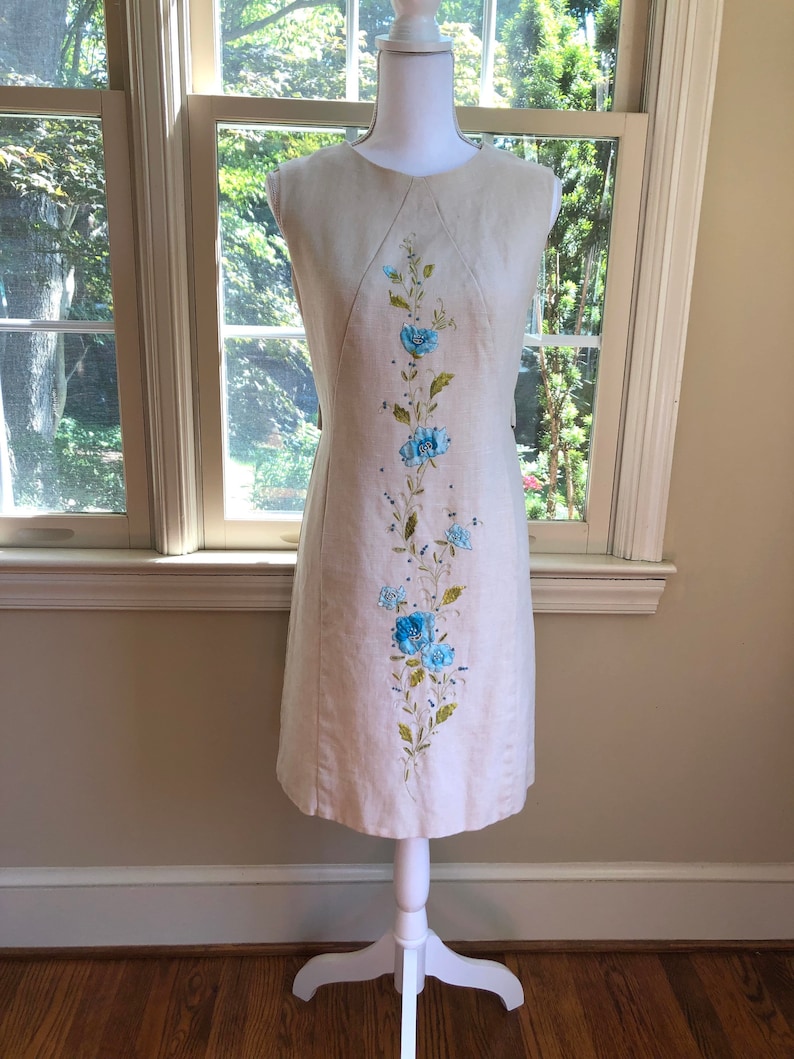 Price Reduced 1960s Embroidered Linen Dress image 1
