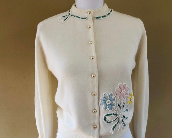 Vintage 1950s Beaded Cardigan Sweater