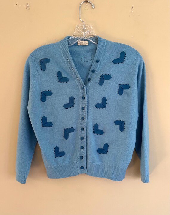 1950s Yellow Cashmere Cardigan with Floral Applique