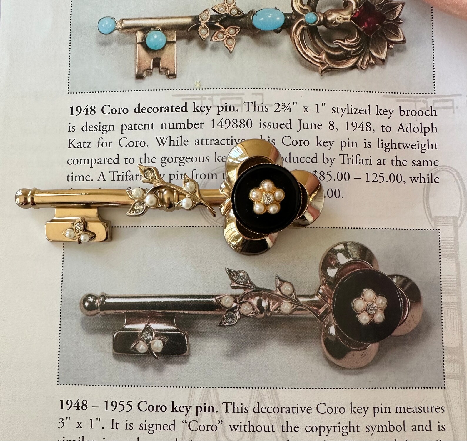 Book Piece**vintage Coro Key Brooch - Etsy