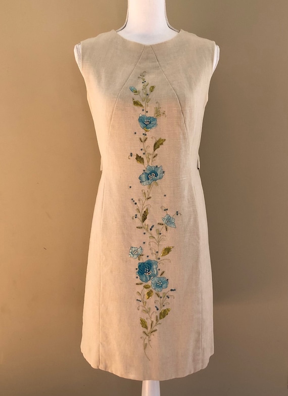 Price Reduced ***1960s Embroidered Linen Dress - image 3
