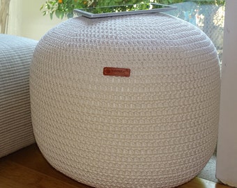 Macrame Cord Crochet Stuffed Pouffe Ottoman Pouf, Bean Bag, Floor Cushion, Home Decor, Pillow, Stool, Footstool 46 Colors available