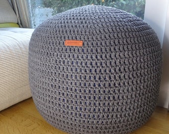 Macrame Double Cord Chunky Cotton Pouffe/ Scandinavian Pouf /  Crochet Pouf  / Gray Color Pouf / Nursery Pouf / Pouf For Kids