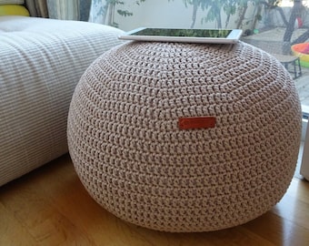 Crochet Stuffed Pouffe, Ottoman Pouf, Bean Bag, Floor Cushion, Home Decor, Meditation Pillow, Footstool,  50%cotton /50balls, KEEP SHAPE