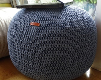 Pouf imbottito all'uncinetto in corda di macramè, pouf, pouf a sacco, cuscino da pavimento, arredamento per la casa, cuscino, sgabello