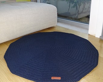 Macrame cord Round Carpet, Circle Blue Nursery Rug, Crochet Rug, Floor Rug, Living Room Rug, Cotton Rug, Round Crochet Mat, Rug for baby