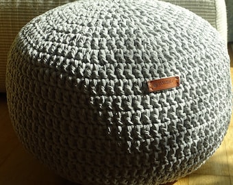 Double Cord Chunky Cotton Pouffe/ Scandinavian Pouf /  Crochet Pouf / Gray Color Pouf / Nursery Pouf / Pouf For Kids 46 colors available