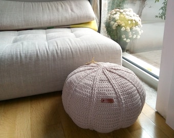 Macrame cord Crochet Stuffed Pouffe, Ottoman Pouf, Bean Bag, Floor Cushion, Home Decor, Meditation Pillow, Stool, Footstool