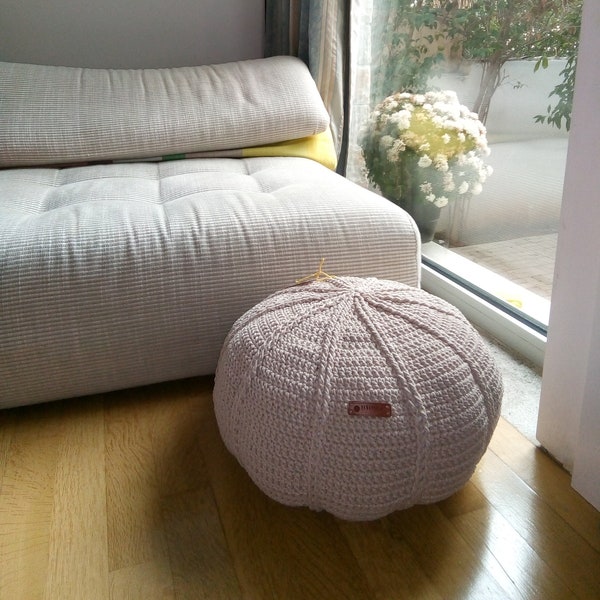 Macrame cord Crochet Stuffed Pouffe, Ottoman Pouf, Bean Bag, Floor Cushion, Home Decor, Meditation Pillow, Stool, Footstool