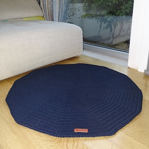 Macrame cord Round Carpet, Circle Blue Nursery Rug, Crochet Rug, Floor Rug, Living Room Rug, Cotton Rug, Round Crochet Mat, Rug for baby